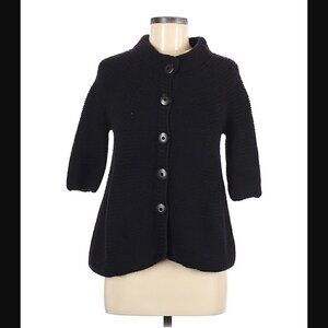 Vince Sweater S Wool Chunky Knit Mock Neck Black Button Down Warm Cozy Luxury